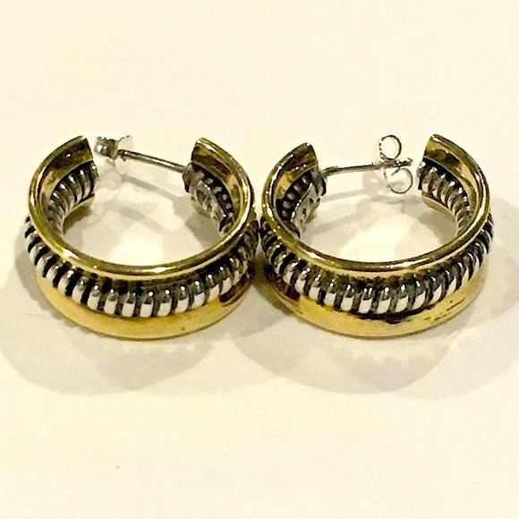 SILPADA Sterling Silver 925 Two Tone Hoop Earrings P0382 - Picture 11 of 16